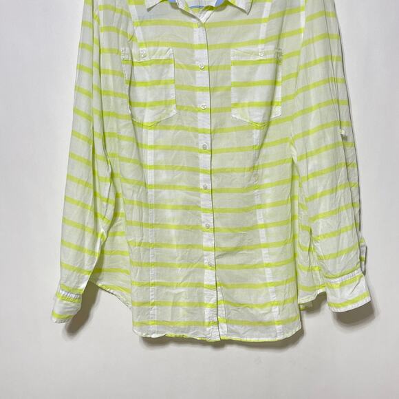 Lane Bryant Button Down Blouse Womens 26 White Yellow Stripe Lightweight Shirt - Picture 5 of 6